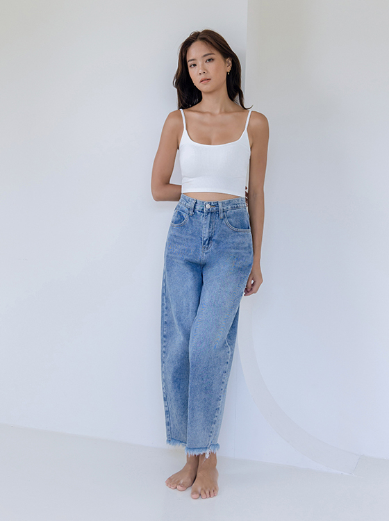 激瘦褲口抽鬚牛仔長褲