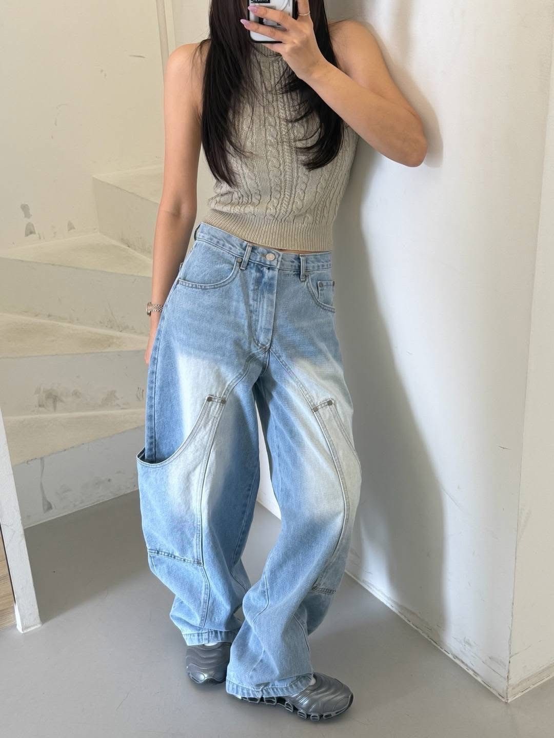 UNUSED 曲線 工裝 鉚釘 #牛仔褲