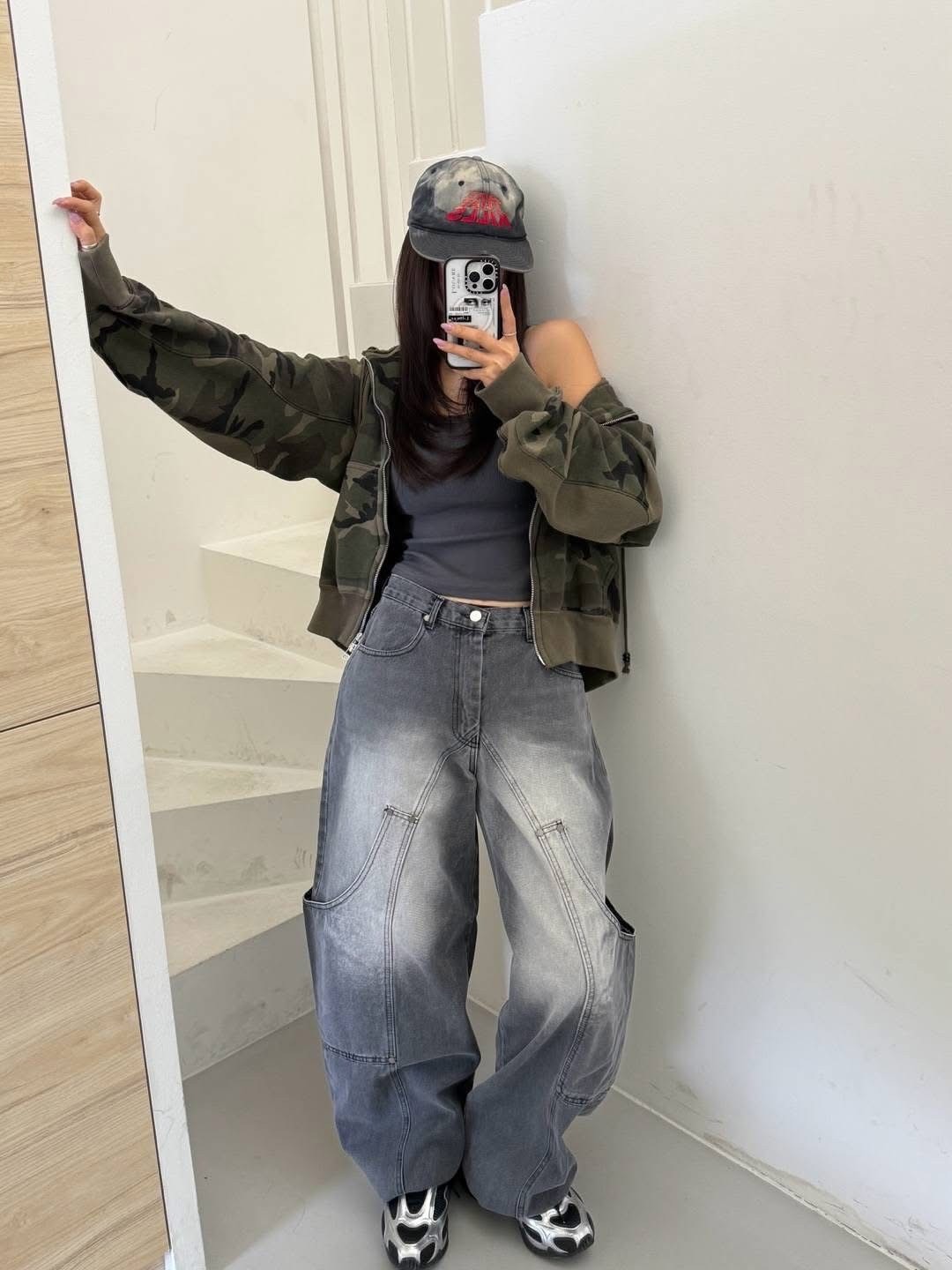 UNUSED 曲線 工裝 鉚釘 #牛仔褲