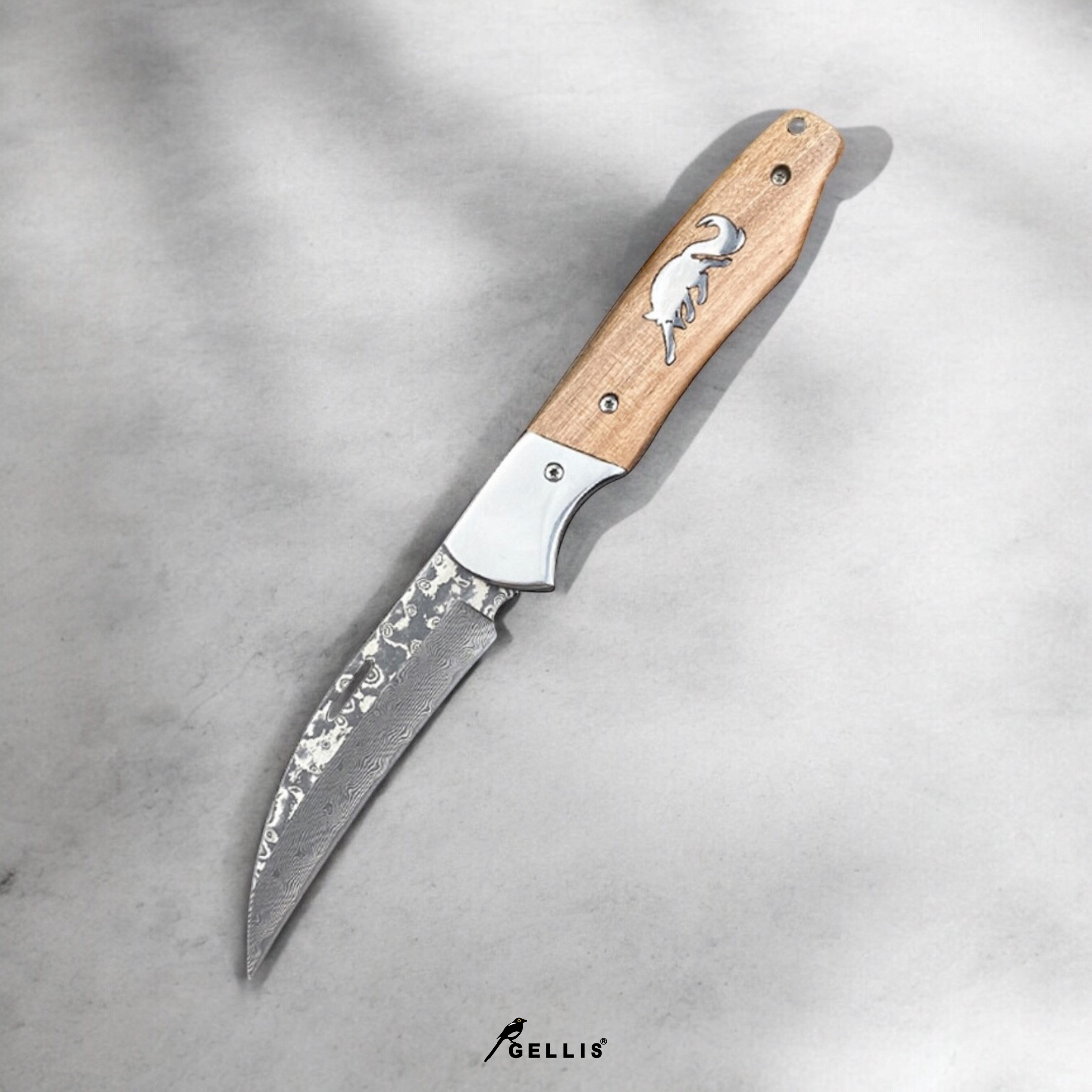 VULPES  LAGOPUS 斯堪地雪狐款影木柄大馬士革鋼切肉刀水果刀OUTDOORS戶外登山野營刀折刀