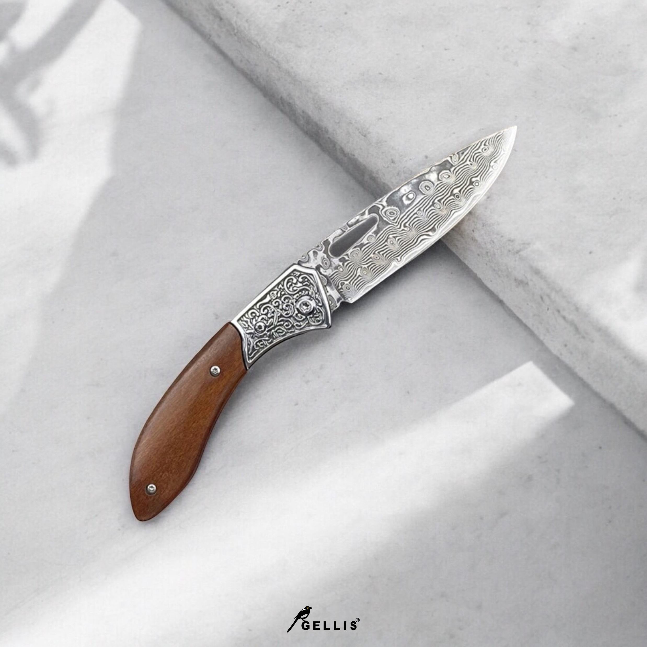 Ottoman Empire 鄂圖曼亞特坎戰刀款檀木柄大馬士革鋼切肉刀水果刀OUTDOORS戶外登山野營刀折刀_精雕方扣刀頸