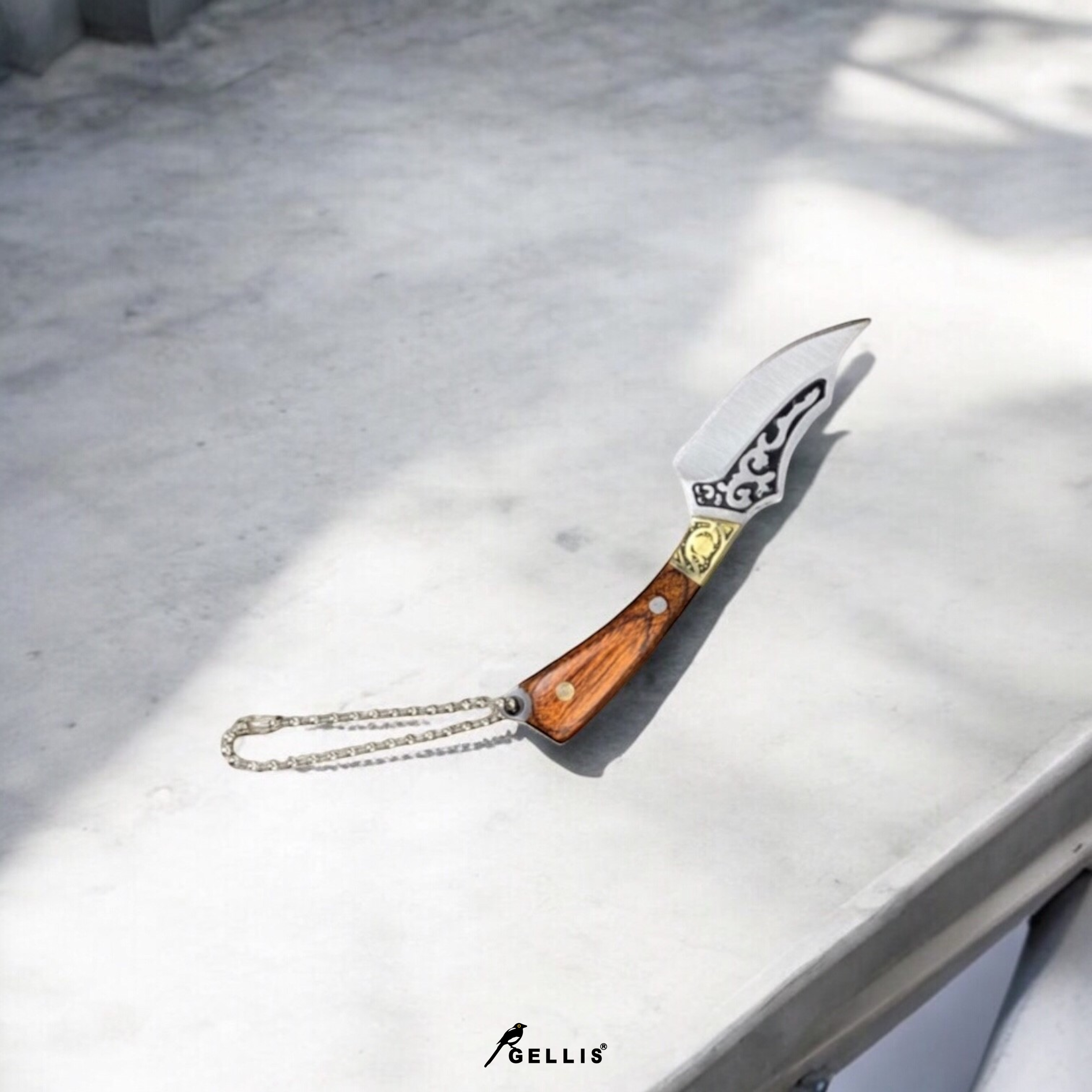 WESTERN ASIA古西亞佩刀黃彩木直柄狩獵款便攜掛飾割繩削筆開箱小刀