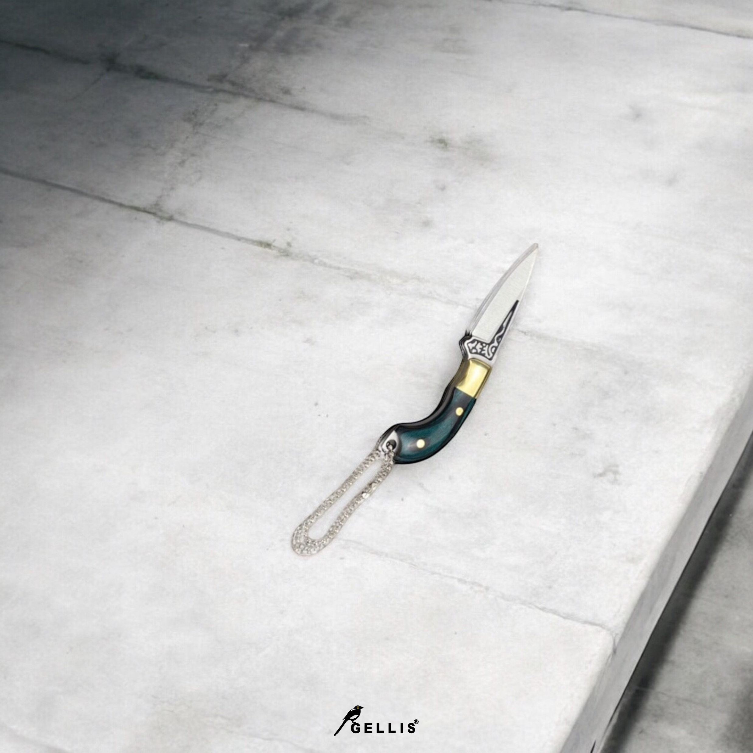 WESTERN ASIA古西亞佩刀綠彩木彎柄狩獵款便攜掛飾割繩削筆開箱小刀