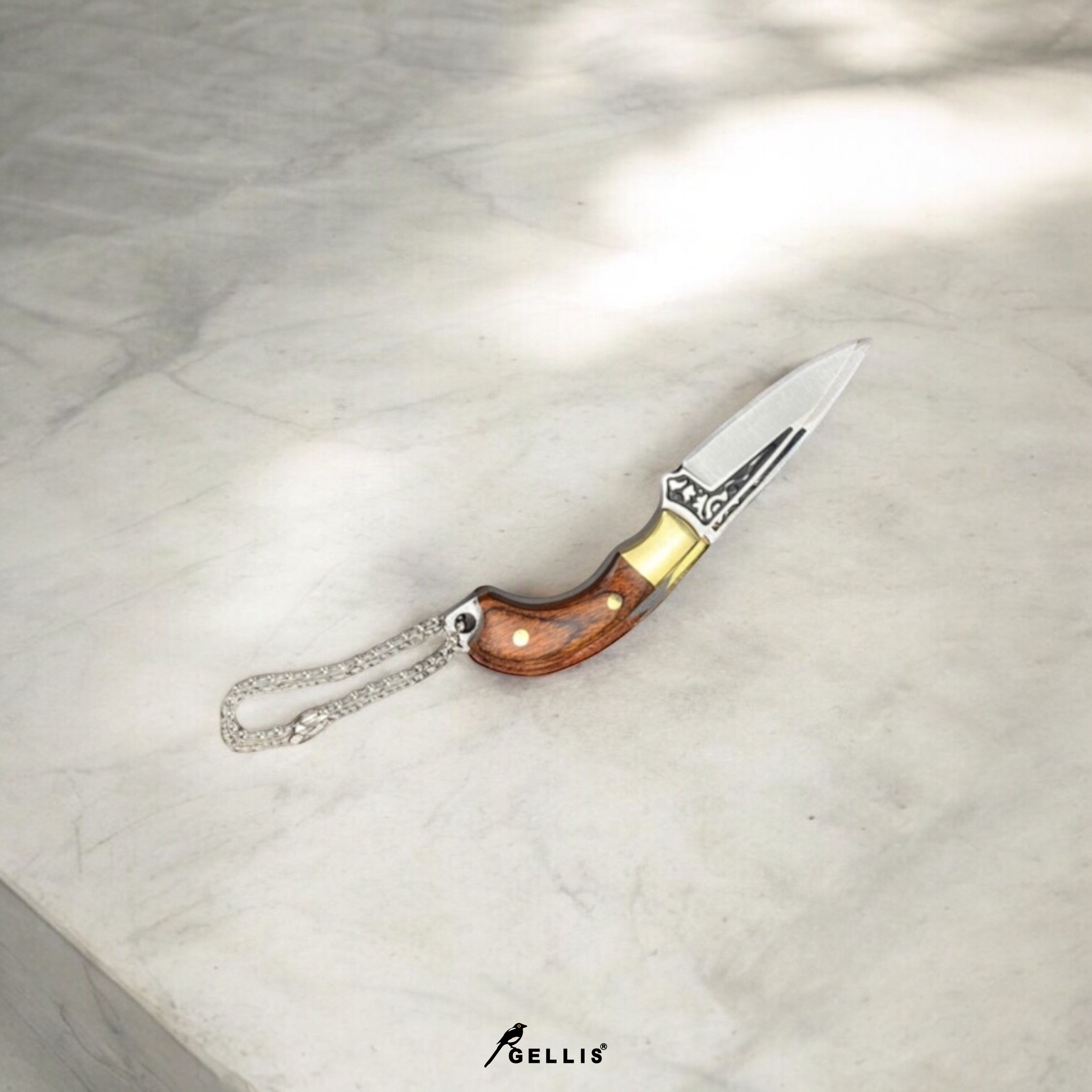 WESTERN ASIA古西亞佩刀黃彩木彎柄狩獵款便攜掛飾割繩削筆開箱小刀