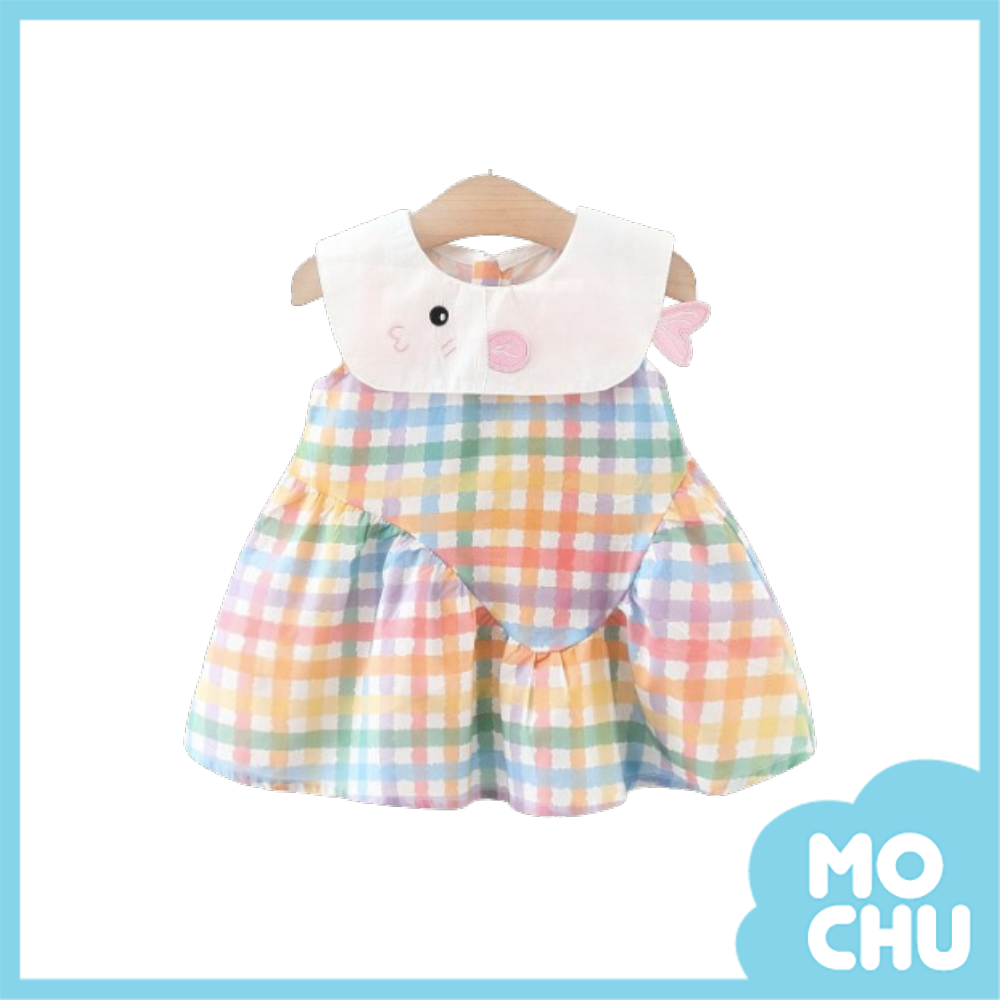 小魚粉彩格連身裙