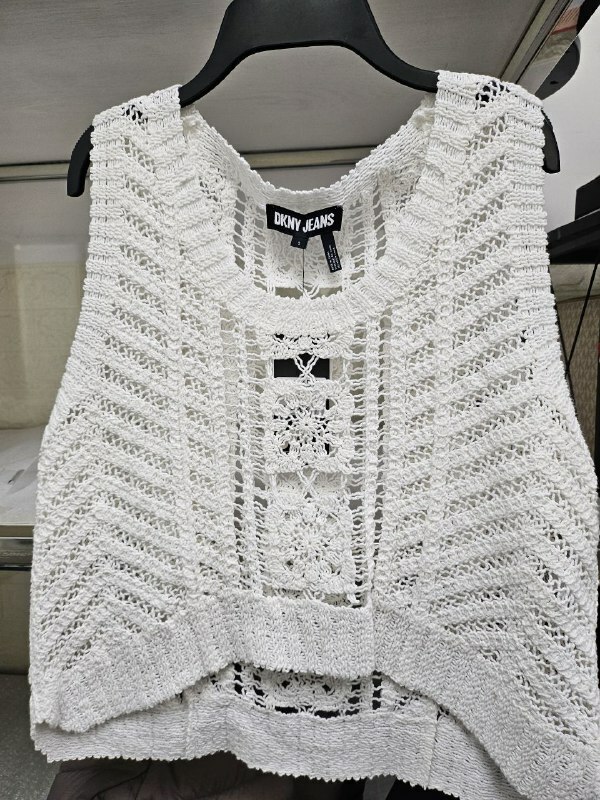 [S] DKNY WHITE CROCHET SCOOP NECK TANK, DJ4R0277-WHT [FINAL SALE] (SD1252)