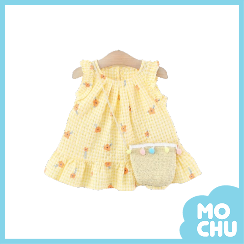 小菊花格紋無袖連身裙