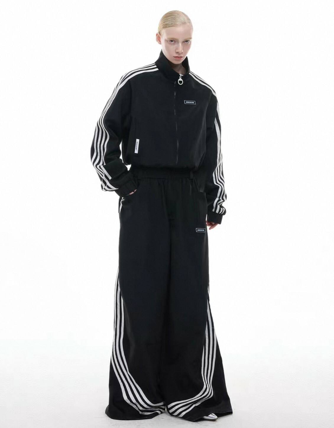 ARGUE 小眾 四條線 復古立領 短版外套 休閒長褲 #套裝