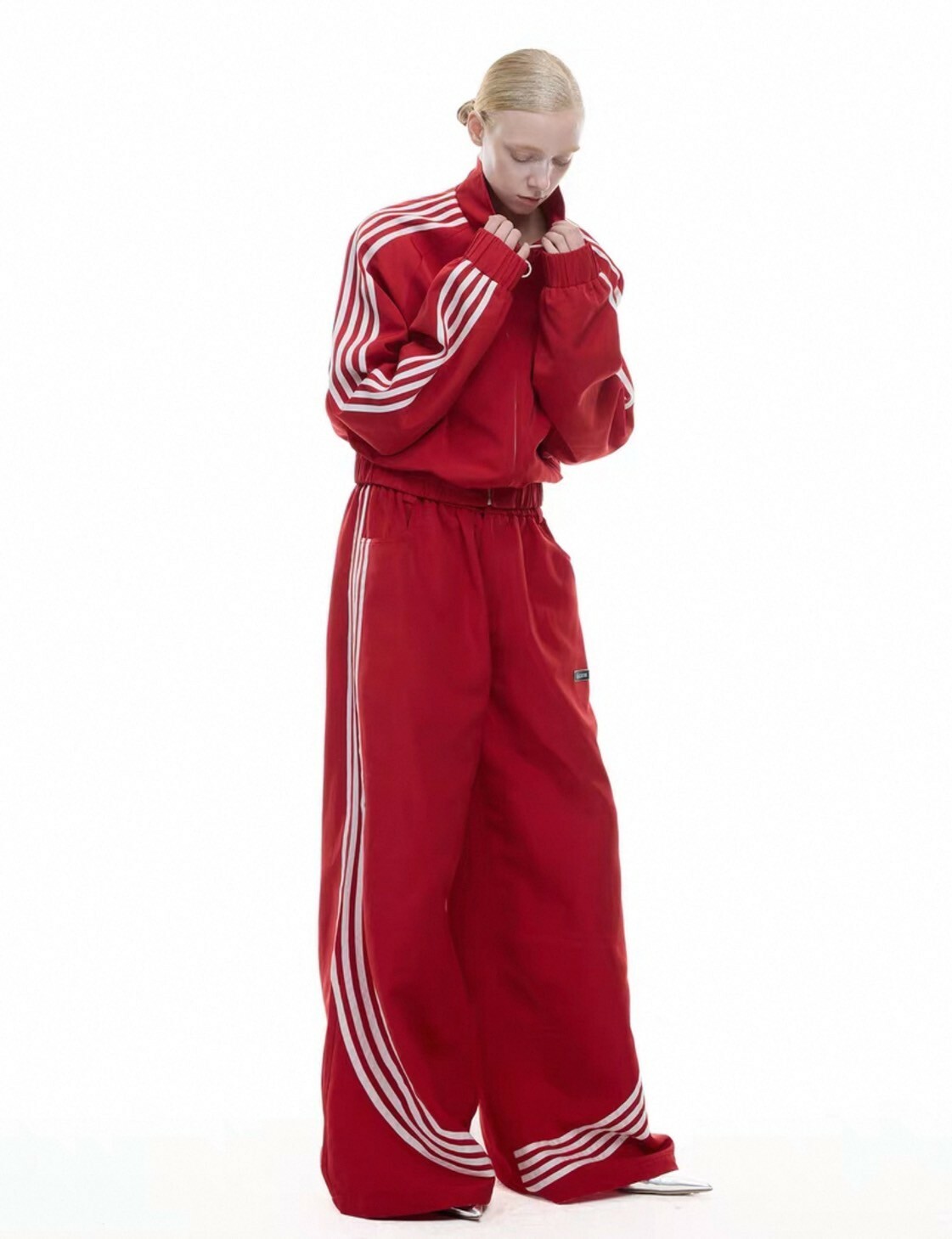 ARGUE 小眾 四條線 復古立領 短版外套 休閒長褲 #套裝