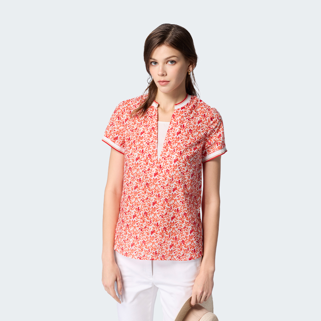 日式小碎花純棉假兩件上衣