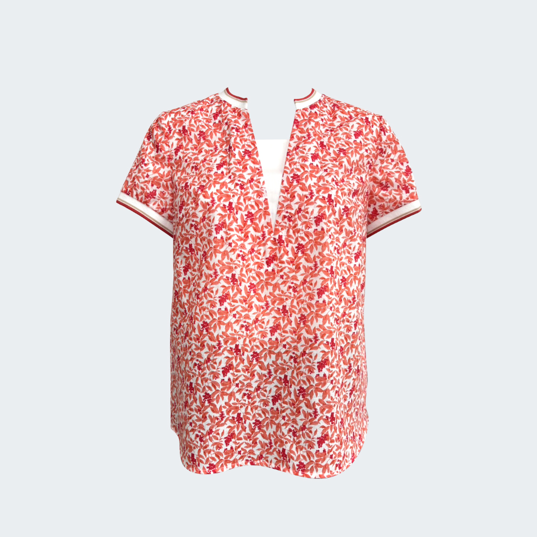 日式小碎花純棉假兩件上衣