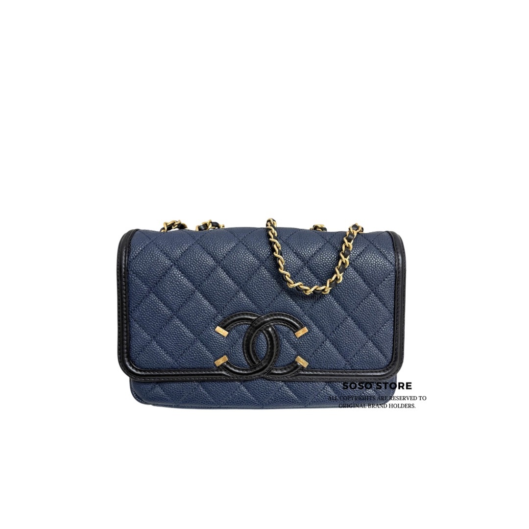 Chanel CC Filigree Flap Bag - Navy / Ghw