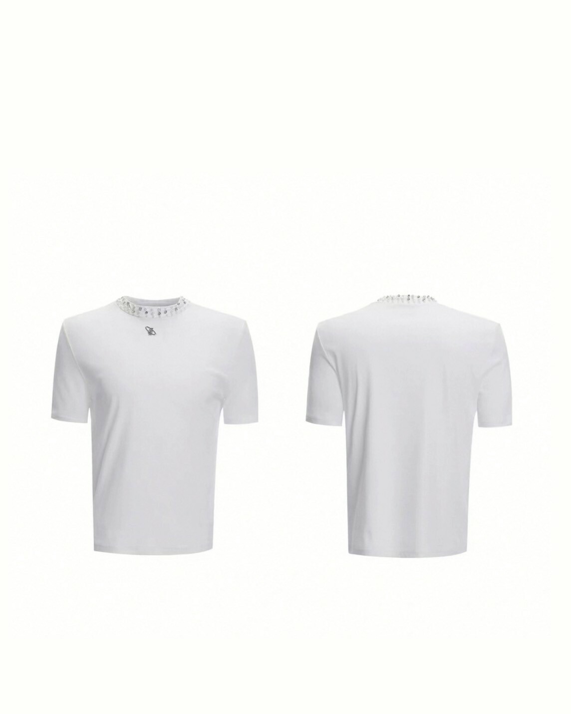 ARGUE 水鑽珍珠領 拼接 設計 簡約 #短袖