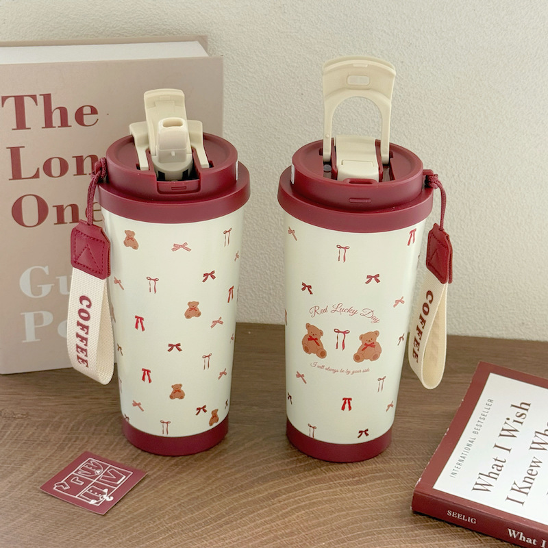 《04075》蝴蝶結與熊熊不銹鋼保溫杯/530ml