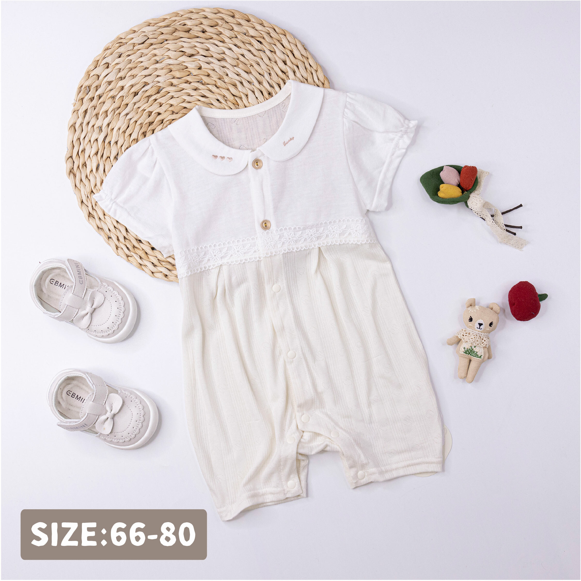 純淨系列【T0043】花朵蕾絲愛心刺繡短袖連身衣