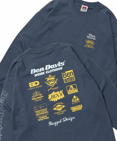 【 BEN DAVIS | 簡約圖像薄長TEE - 藍灰 】