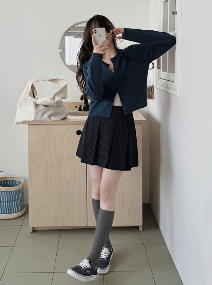 預訂｜SLOWAND #SLOWMADE 側綁帶幼條紋百褶短裙 (2 Color)