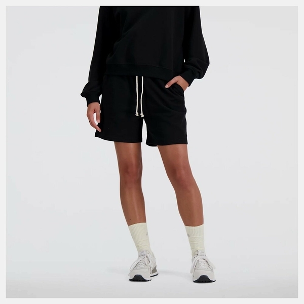 NEW BALANCE 短褲 NB 全黑 刺繡 抽繩 棉短褲 女 WS41508BK