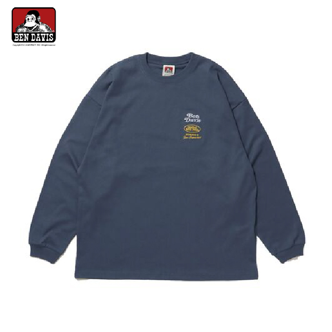 【 BEN DAVIS | 簡約圖像薄長TEE - 藍灰 】