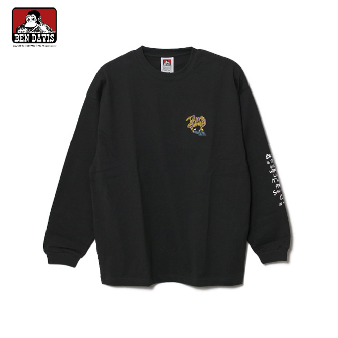 【 BEN DAVIS | 猿人噴漆牆面薄長TEE - 石墨黑 】