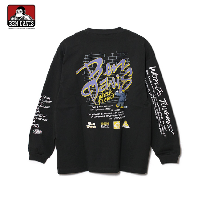 【 BEN DAVIS | 猿人噴漆牆面薄長TEE - 石墨黑 】