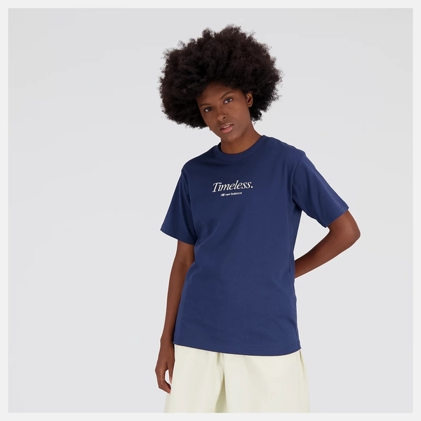 NEW BALANCE 短T 深藍色 刺繡LOGO 寬鬆 偏大 短袖 上衣 女 WT31551NNY