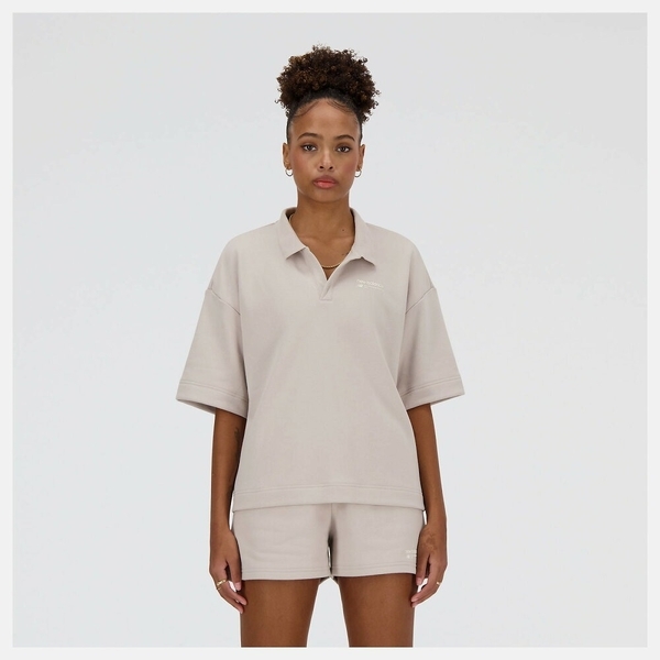 NEW BALANCE 短T NB 奶茶 寬版 POLO衫 短袖 女 WT33535MNK