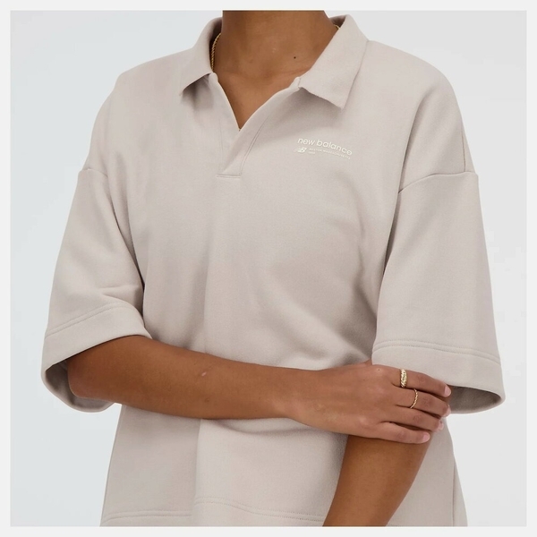 NEW BALANCE 短T NB 奶茶 寬版 POLO衫 短袖 女 WT33535MNK
