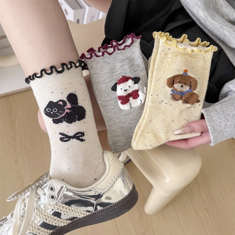 《04079》捲捲邊小動物短襪