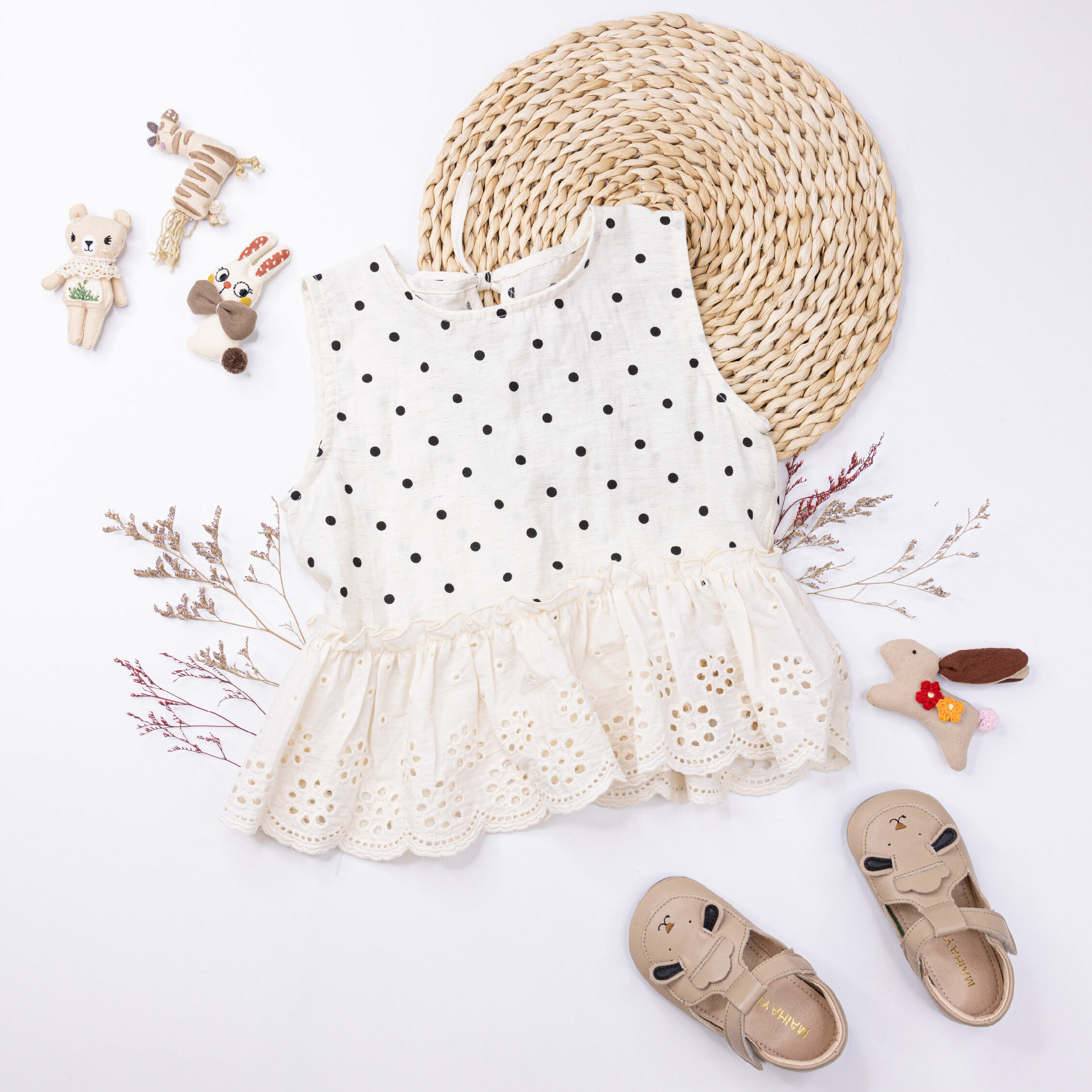 【H50200】珍珠燕麥布蕾絲拼接套裝