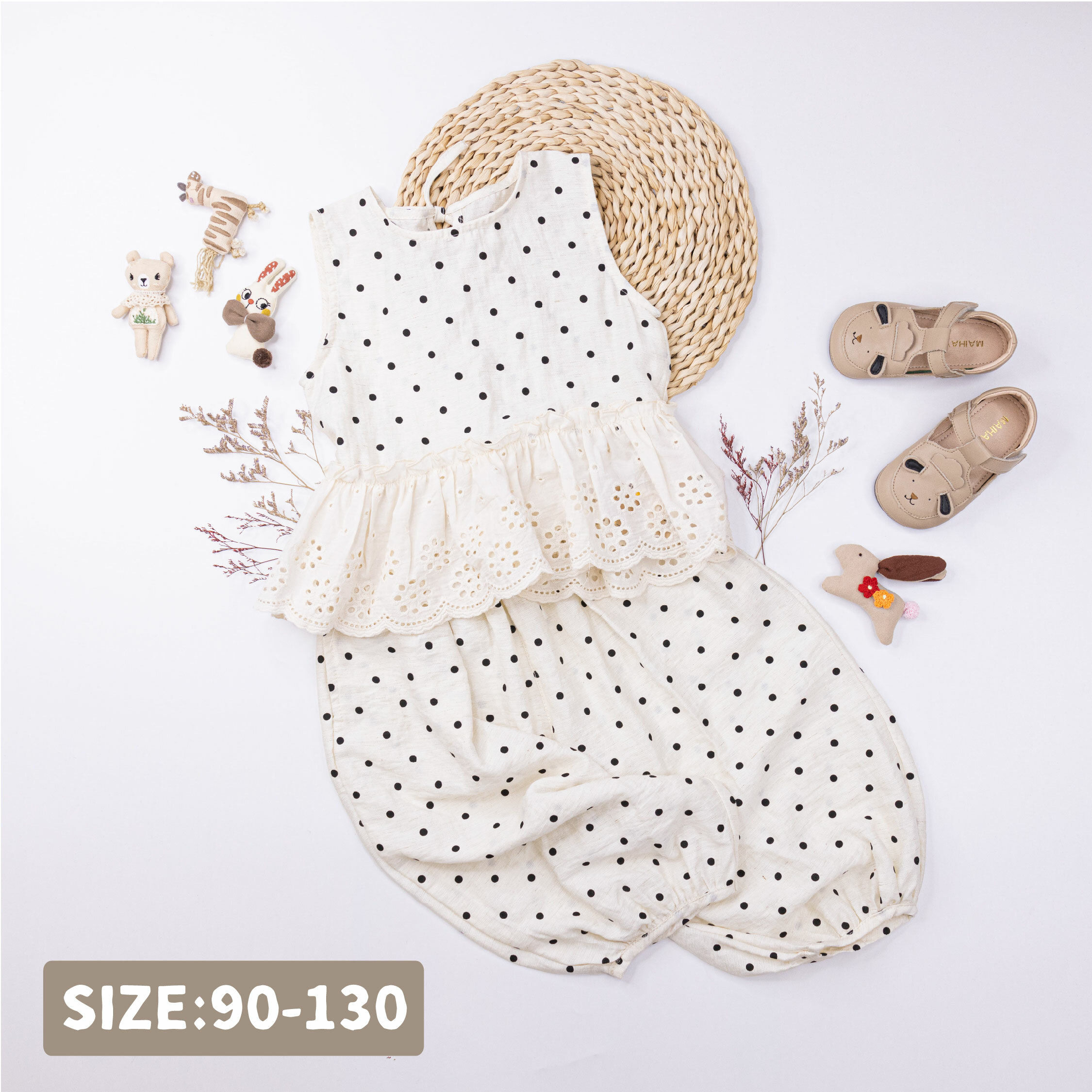 【H50200】珍珠燕麥布蕾絲拼接套裝