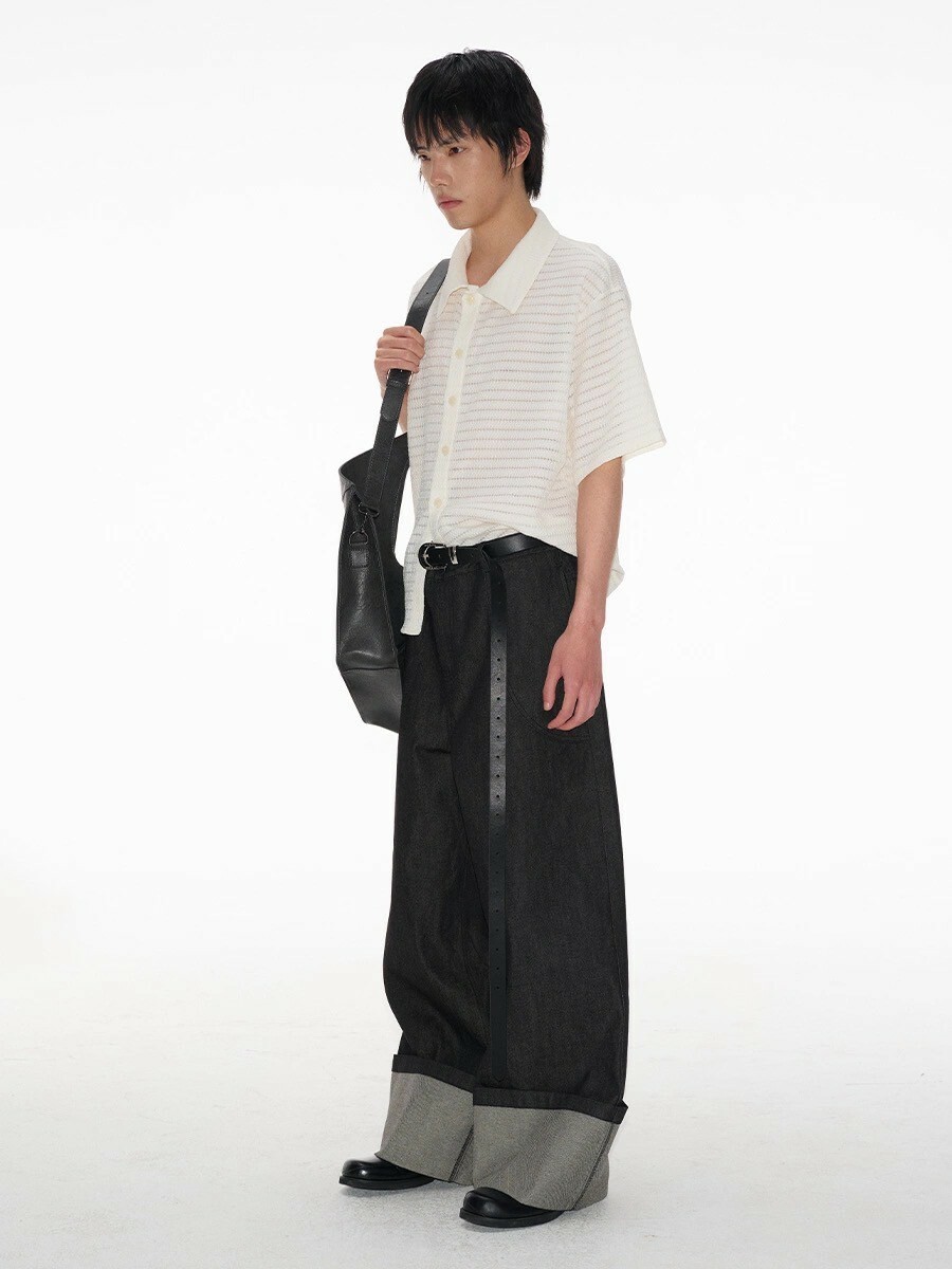 JCA 翻邊 原色 兩側 大弧度 #牛仔褲