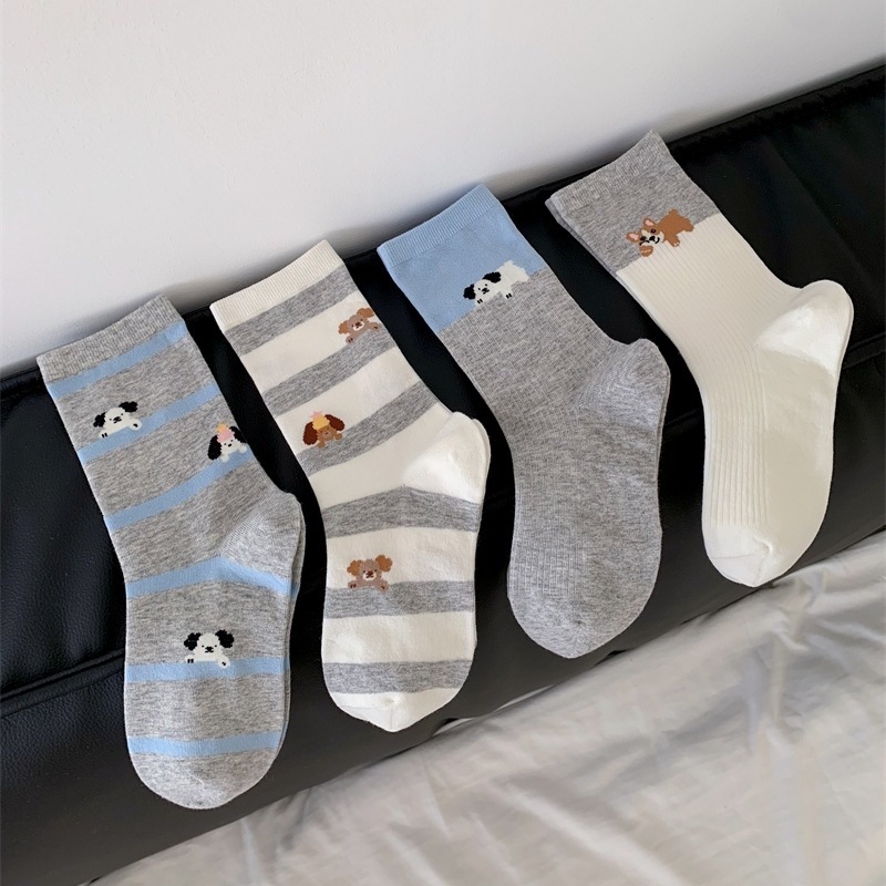 《04080》灰色系狗狗款短襪