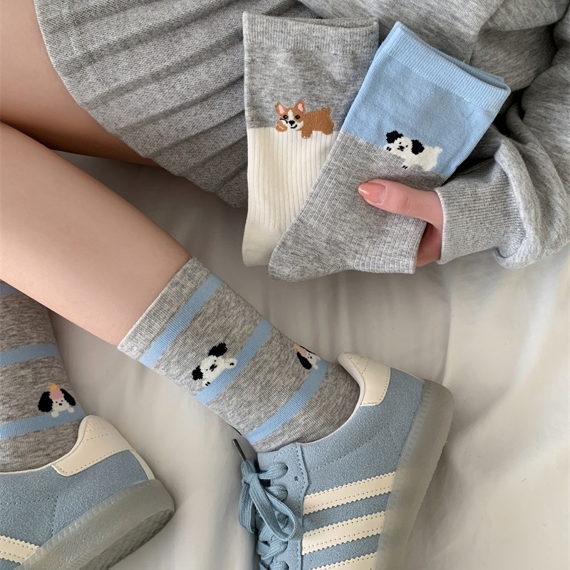 《04080》灰色系狗狗款短襪