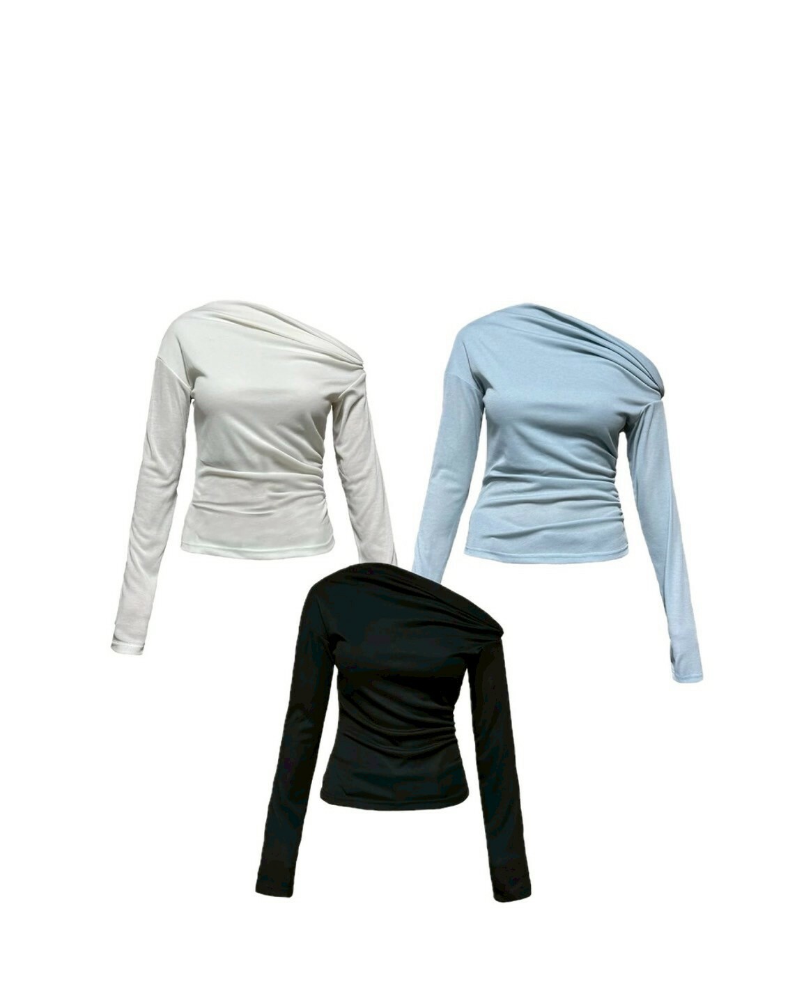 JCA 扭結斜肩 打褶版型 設計垂墜 #長袖