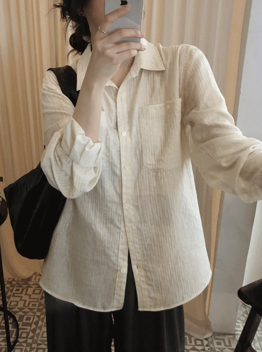 預訂｜SLOWAND #SLOWMADE 皺皺感天然貝釦恤衫 (3 Color)