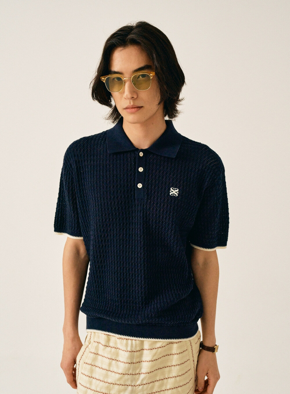 ニット・セーター SATUR Diagonal collar half knit classic navy MUSINSA公式 | SATUR Diagonal Collar Half Knitwear Classic Navy