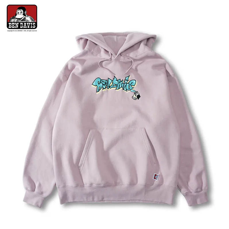 【 BEN DAVIS | MISCHIEVOUS LETTERS HOODIE 猿人噴漆內刷毛帽TEE - 粉紫】