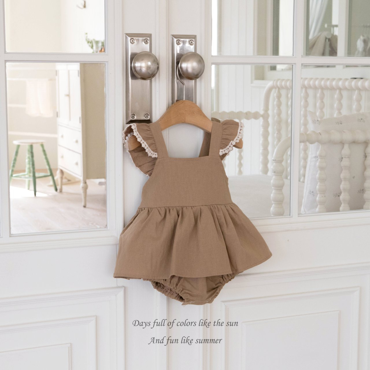 棕咖S(65-75cm)現貨｜棉麻飛袖綁帶包屁衣