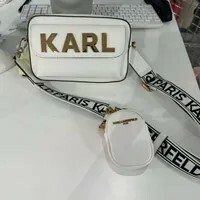 [S] KARL LAGERFELD WINTER WHITE LH5EU1DY MAYBELLE METALLIC KARL LETTER CAMERA BAG, 196788095328 (SKL1275)