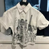 [S] KARL LAGERFELD WHITE WOMEN'S EIFFEL TOWER CAMP SHIRT, L5TA0622-WHT (SKL1268)