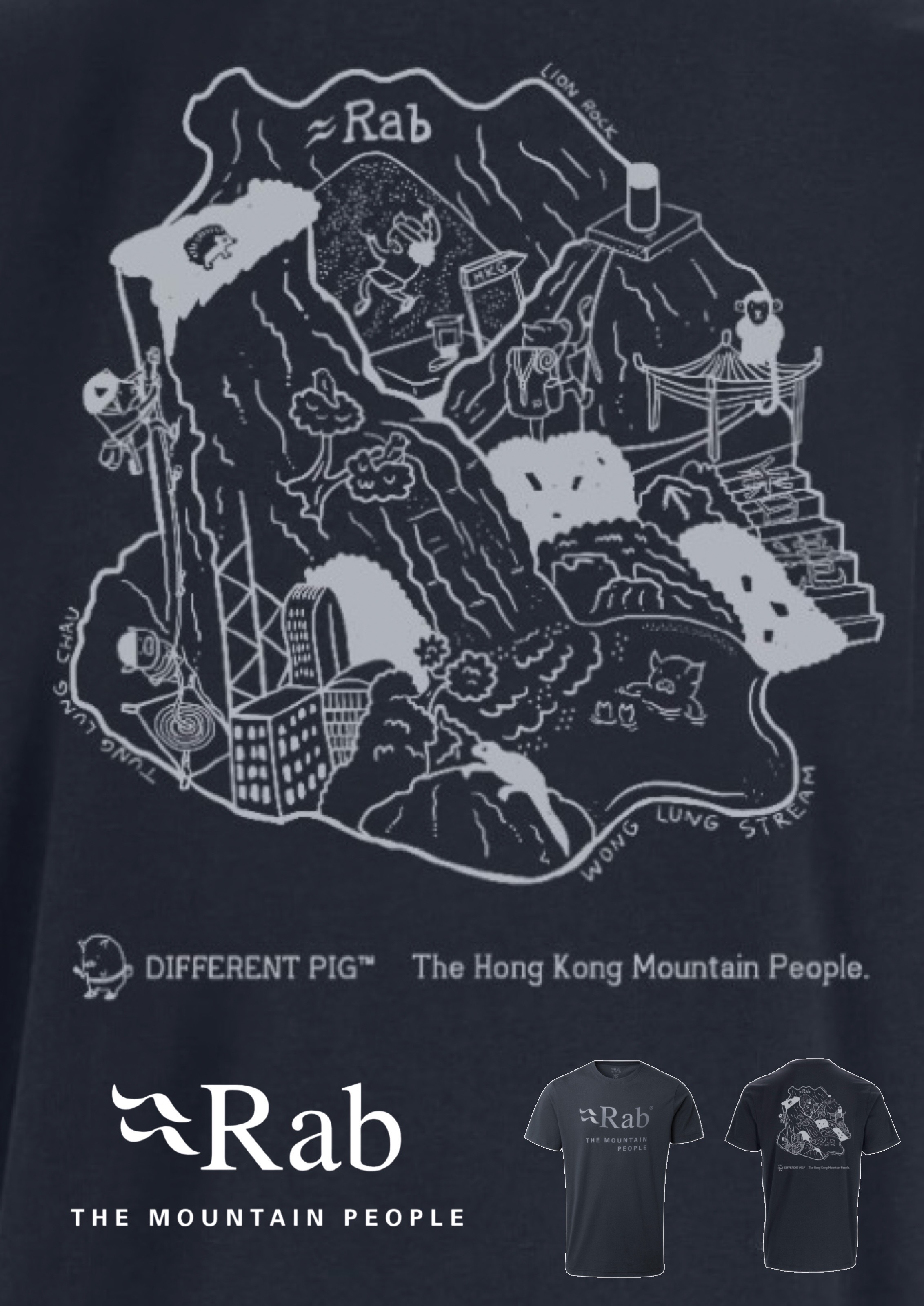 #香港特別版 RAB x different pig ( Hong Kong ) Rab Stance Mountain Tee ( 碳灰黑 )