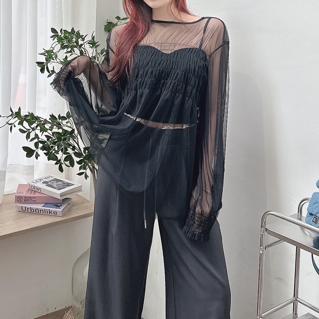 日系透紗疊穿上衣/三色