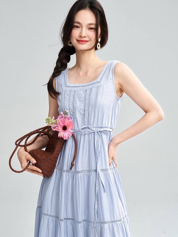 方領無袖柔棉洋裝 兩色