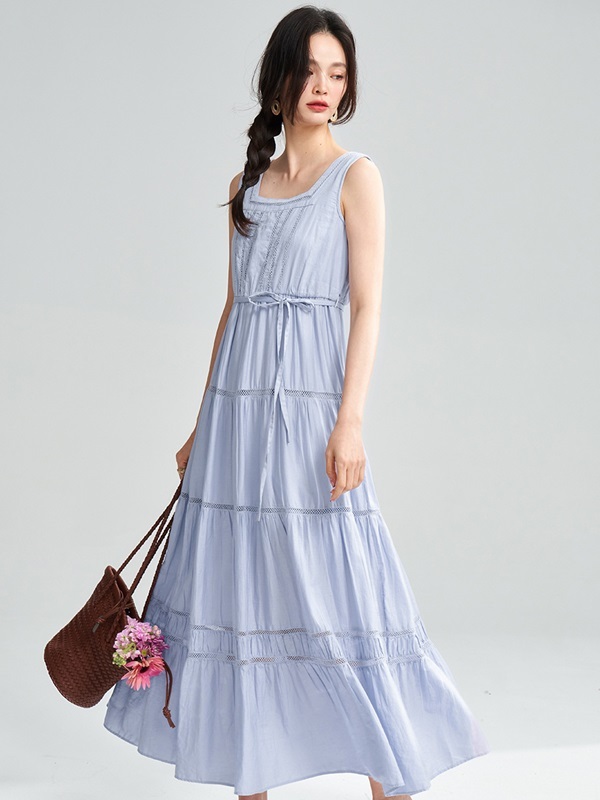 方領無袖柔棉洋裝 兩色