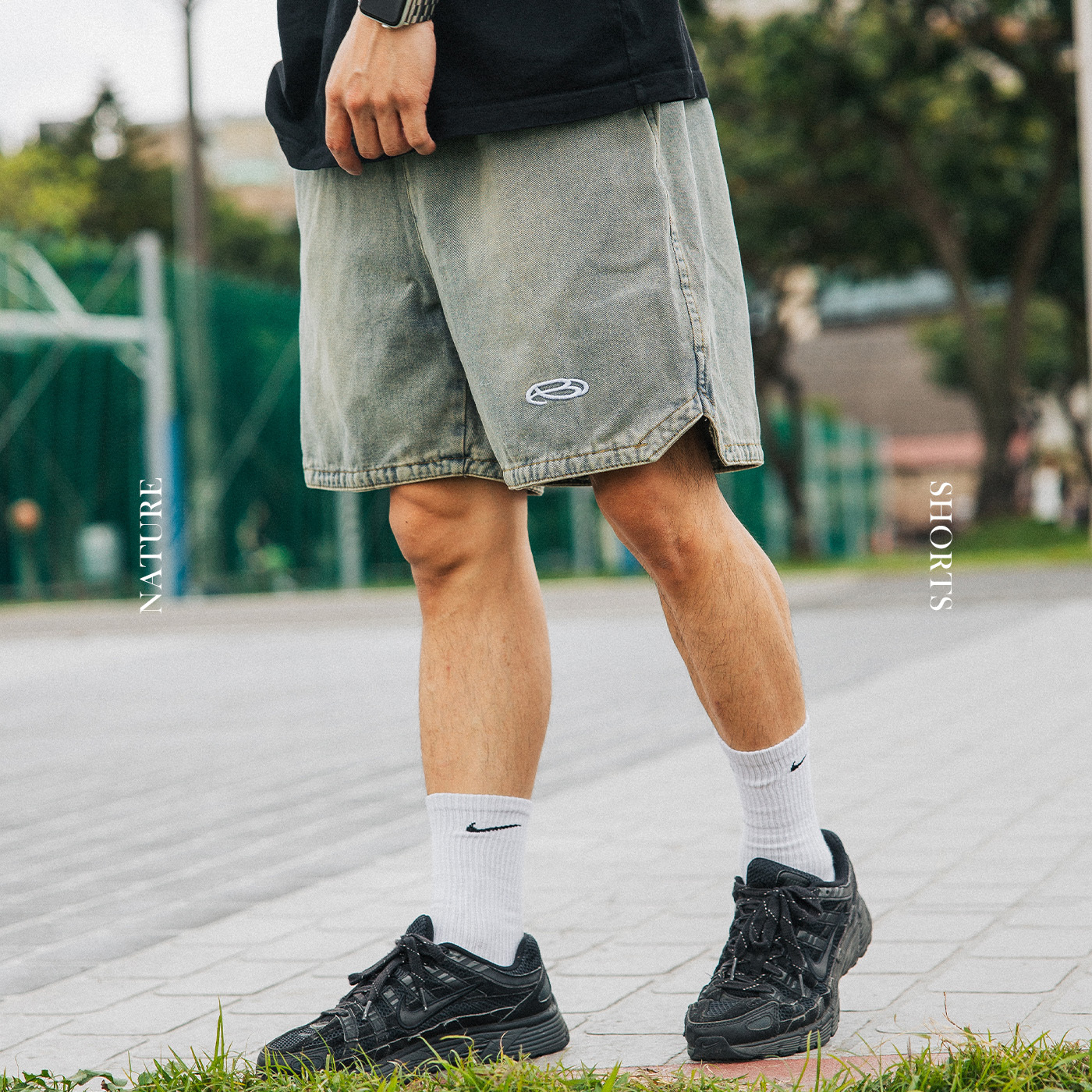 NATURE 水洗 做舊 刺繡 牛仔短褲