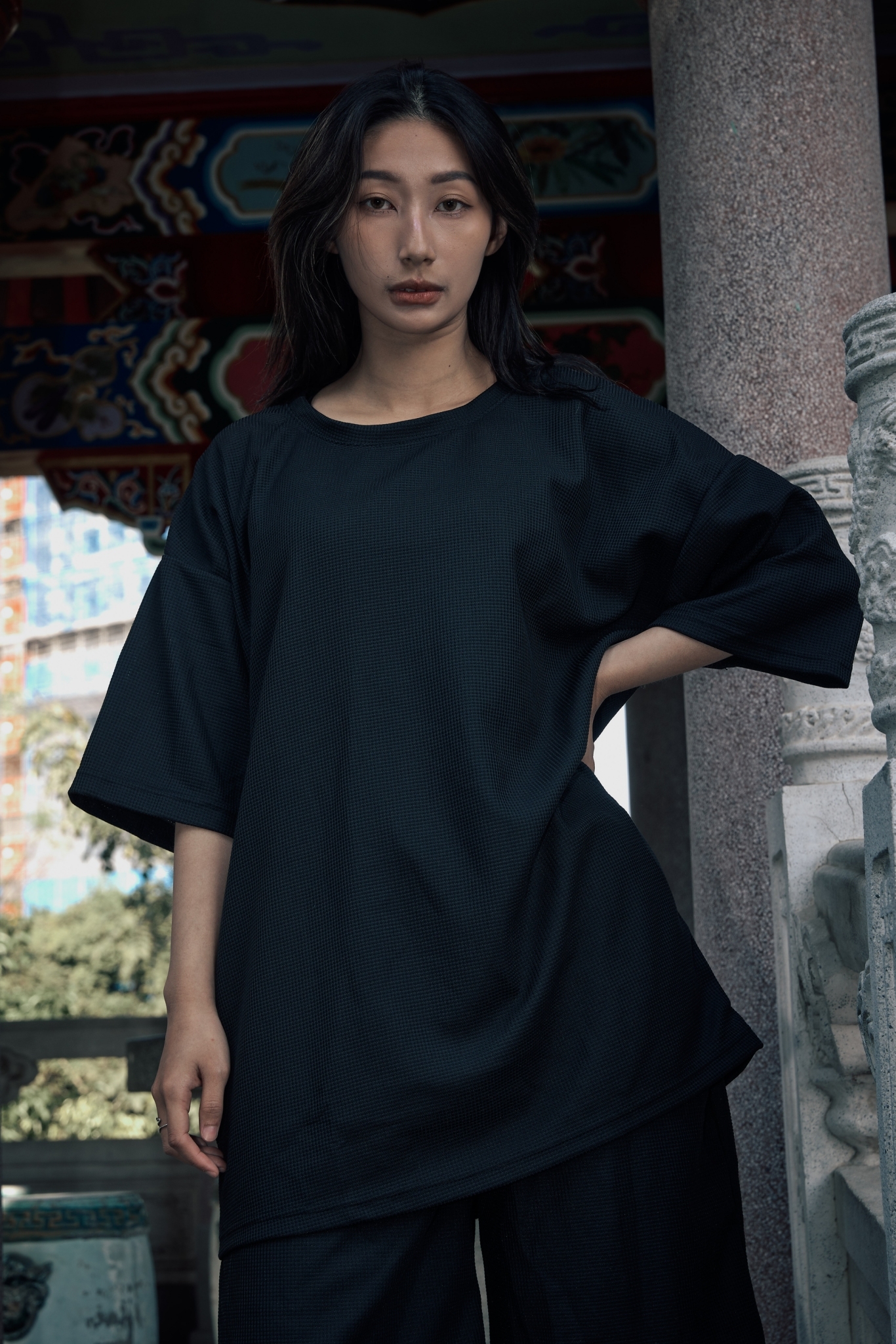 華夫格紋2色短T