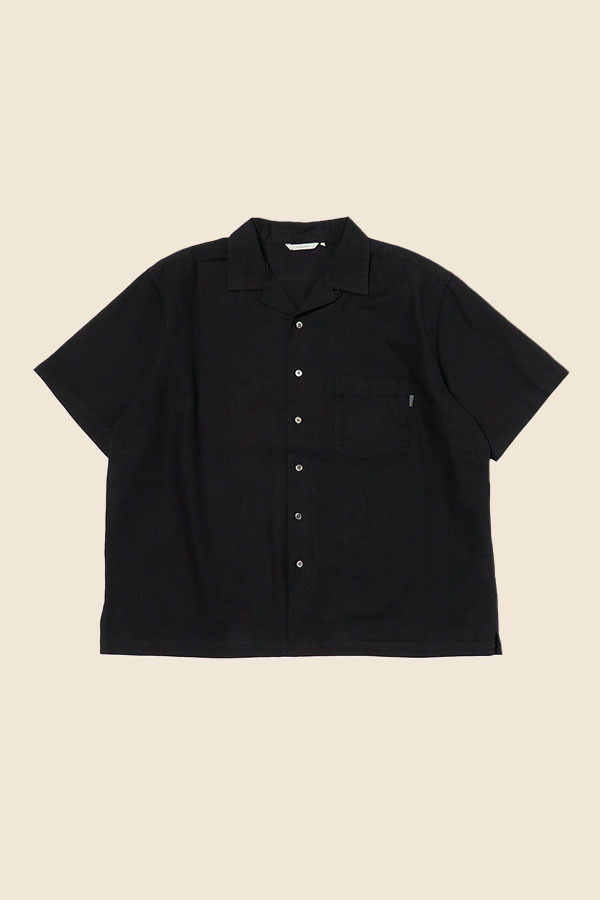 FARAH -  亞麻棉開領襯衫 （經典黑）