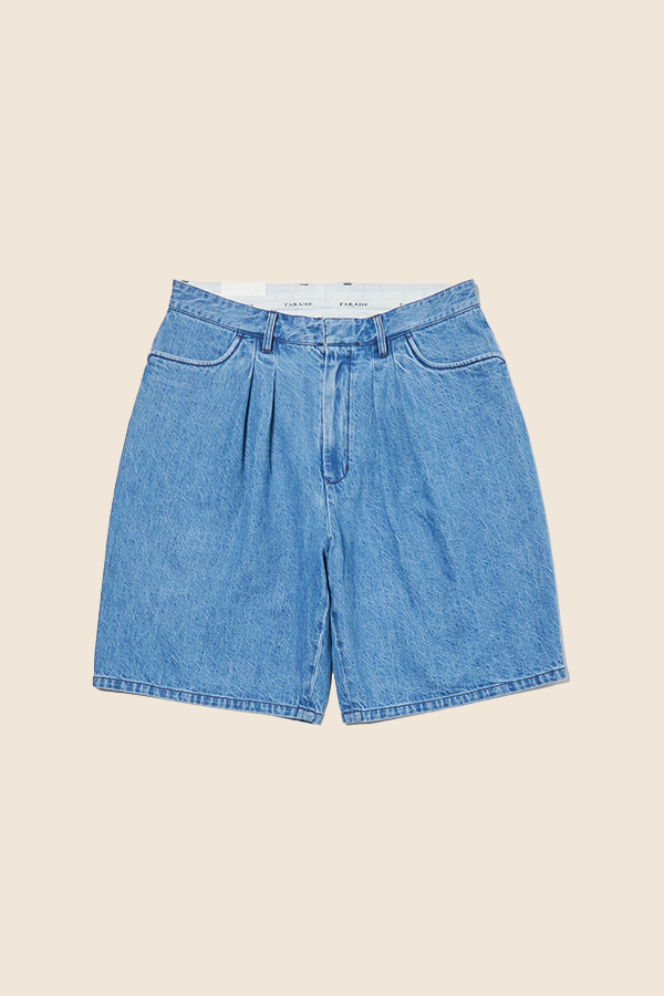 FARAH -  TWO TUCK 牛仔短褲 （淺藍）