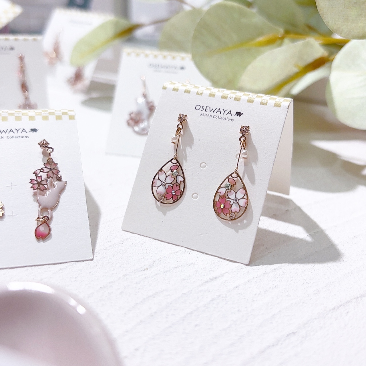 日本制櫻花水滴耳環